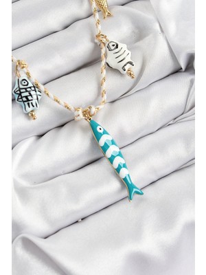 Pratikoba Seramik Motifli Balık Figürlü Model Krem Ip Kadın Kolye