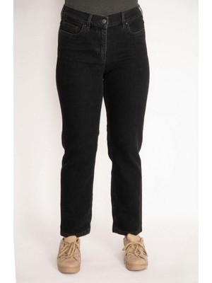 Kadın Büyük Beden Siyah, Arka Cep Dikiş Detaylı, Yüksek Bel 5 Cep Kot Pantolon 65N39006