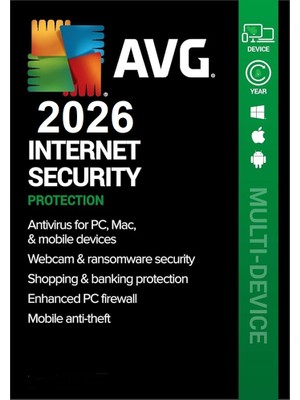 AVG Internet Security 2026 (PC/MAC/Android/İOS) - 3 Cihaz 1 Yıl Abonelik Kodu