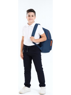 Giyicem Erkek Çocuk Basic Kaşkorseli Okul Pantolonu G.2025 %100 Pamuk Normal Kalıp Desenli Lacivert