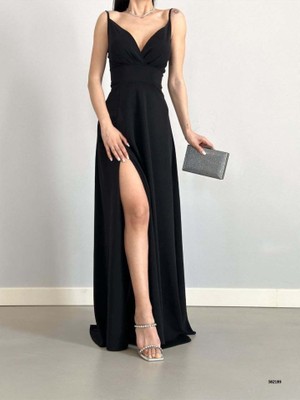 Soonaksesuar Kadın Ip Askılı Kruvaze Yaka Maxi Boy Abiye Elbise