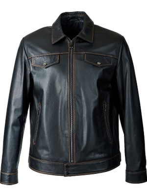 Dericlub Fontana Erkek Slimfit Hakiki Deri Mont Siyah/Taba XL Şık ve Tarz Tamamlayıcı