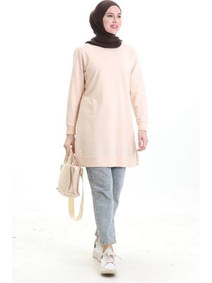 Yırtmaç Detaylı Tunik 9084-02 Bej