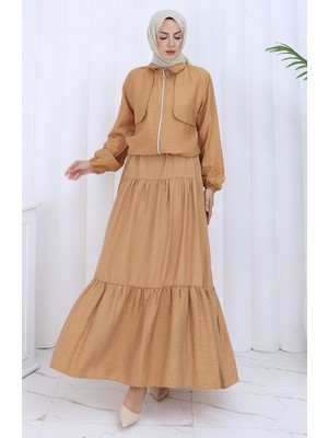 Kolu Lastikli Fermuarlı Ikili Takım 0129-03 Sütlü Kahve