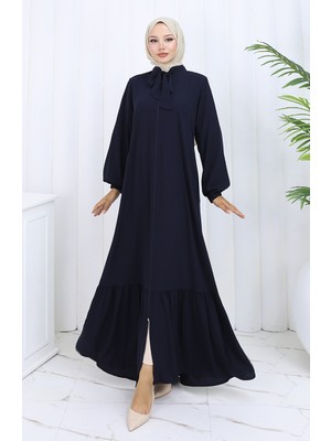 Medine Ipeği Büzgülü Ferace 6277-02 Lacivert