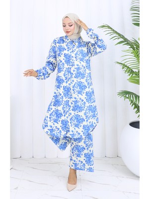 Desenli Tunik Pantolon Ikili Takım 0126-01 Indigo