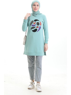 Ribanalı Yırtmaçlı Araboy Tunik 9117-03 Çağla Yeşili