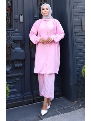 Önü Fırfırlı Tunik Pntolon Ikili Takım 2128-04 Pembe