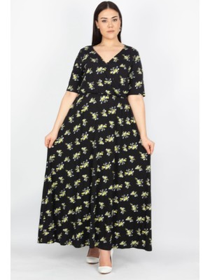 Kadın Siyah Anvelop Yaka Viskon Elbise