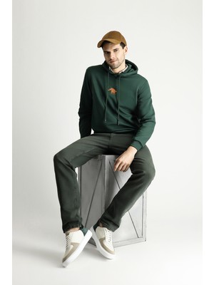 Kapüşonlu Nakışlı Pamuklu Sweatshirt