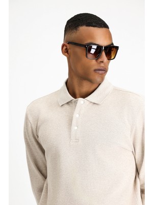 Polo Yaka Regular Fit Desenli Sweatshirt