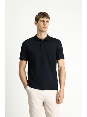 Kiğılı Polo Yaka Regular Fit Siyah Pamuklu Tişört Erkek Günlük Tarz Kısa Kol Nakışlı