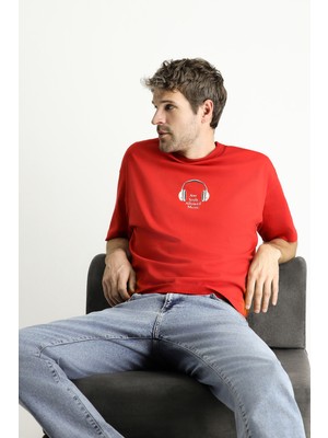 Bisiklet Yaka Oversize Baskılı Süprem Pamuk Tişört