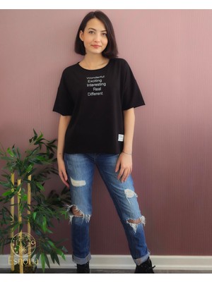 Esnoria Wonderful Baskılı Tişört Siyah