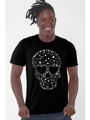 Yıldızlı Kurukafa Siyah Kısa Kollu Erkek T-Shirt