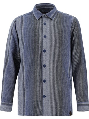 Kiğılı Uzun Kol Oversize Oduncu Çizgili Pamuk Gömlek