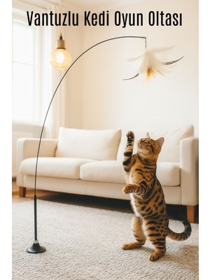 Vantuzlu Kedi Oyun Oltası Tüylü Zilli Kedi Oyuncağı Casapetra