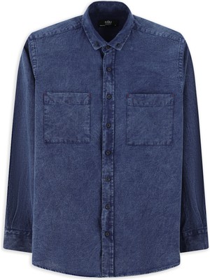 Uzun Kol Regular Fit Desenli Pamuk Düğmeli Yaka Denim Görünümlü Gömlek