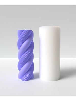 Büyük Desenli Swiral Mum Silikon Kalıp - Dekoratif Büyük Silindir Mum Kalıbı 15 x 5.2 cm