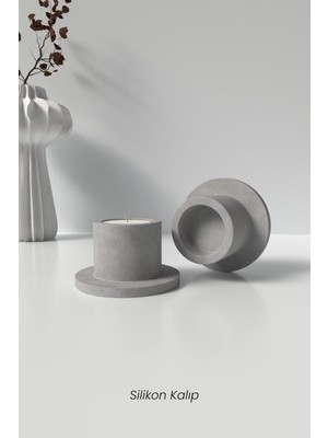 Beton Büyük Tealight Mumluk Şamdan Silikon Kalıp - Dekoratif Tealight Mumluk Kalıbı