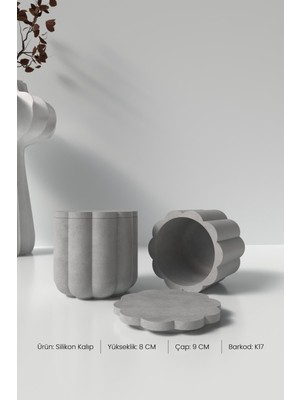 Kapaklı Desenli Silindir Beton Saksı ve Mumluk Silikon Kalıp K17 - Mumluk Silikon Kalıp K17
