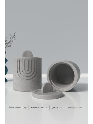 Kapaklı Desenli Silindir Beton Saksı ve Mumluk Silikon Kalıp M1 -Mumluk Silikon Kalıp  8.6 x 8 cm