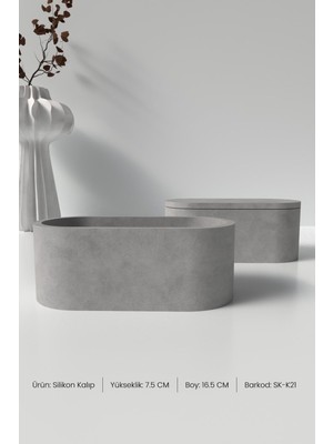 Kapaklı Büyük Oval Beton Saksı ve Mumluk Silikon Kalıp K21 - Oval Mumluk Silikon Kalıp K21