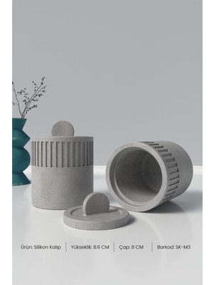 Kapaklı Desenli Silindir Beton Saksı ve Mumluk Silikon Kalıp M3 -Mumluk Silikon Kalıp M3  8.6 x 8 cm