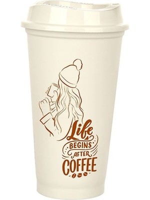 Kahve Bardağı - Kapaklı Krem 473 ml