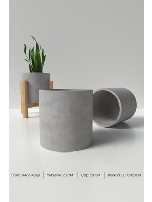 Büyük Boy Saksı Beton Silikon Kalıp - Dekoratif Büyük Boy Beton Saksı Kalıbı 20 x 20 cm