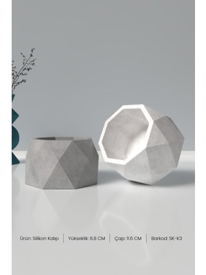 Geometrik Beton Saksı ve Mumluk Silikon Kalıp K3 -  Beton Mumluk Silikon Kalıp  11.6 x 6.8 cm