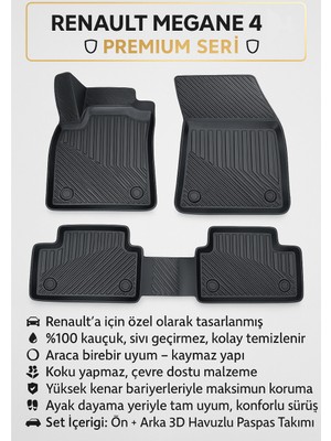 Megane 4 Premium 3D Paspas Takımı | Kauçuk, Kaymaz, Koku Yapmaz