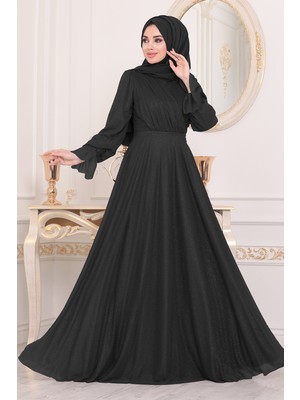 Neva Style Siyah Tesettür Abiye Elbise 22202S