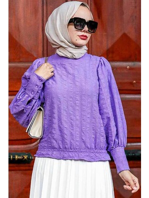 Neva Style Balon Kollu Lila Tesettür Bluz 24271LILA