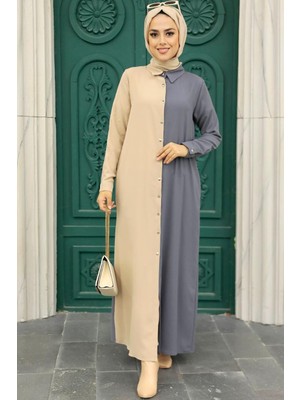 Neva Style Blok Renkli Füme Tesettür Elbise 3437FU