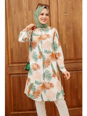 Neva Style Desenli Ekru Tesettür Siyah Tunik 11560E