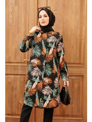 Neva Style Desenli Siyah Tesettür Siyah Tunik 11560S