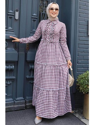 Neva Style Mürdüm Tesettür Elbise 2702MU