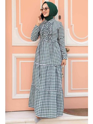 Neva Style Yeşil Tesettür Elbise 2702Y