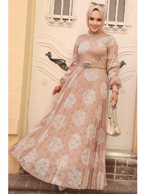 Neva Style Çiçek Desenli Bisküvi Tesettür Elbise 11870BS