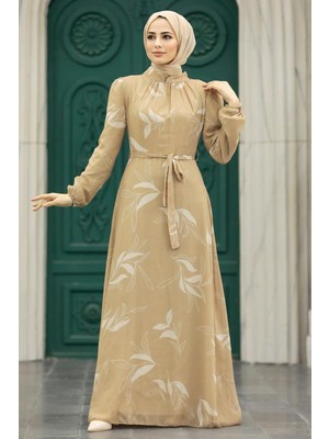 Neva Style Yaprak Desenli Bisküvi Tesettür Elbise 279315BS
