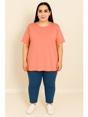 Kadın Büyük Beden Kısa Kollu Basic Oversize T-Shirt 1976-25