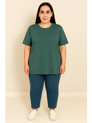 Kadın Büyük Beden Kısa Kollu Basic Oversize T-Shirt 1976-25