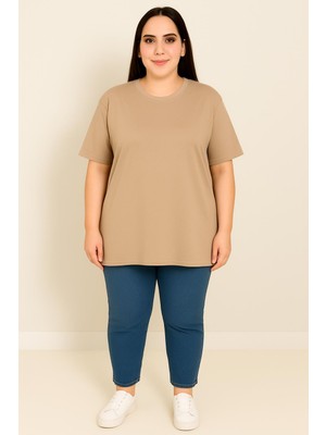 Kadın Büyük Beden Kısa Kollu Basic Oversize T-Shirt 1976-25