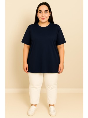 Moda Xlarge Kadın Büyük Beden Kısa Kollu Basic Oversize T-Shirt 1976-25