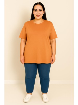 Moda Xlarge Kadın Büyük Beden Kısa Kollu Basic Oversize T-Shirt 1976-25