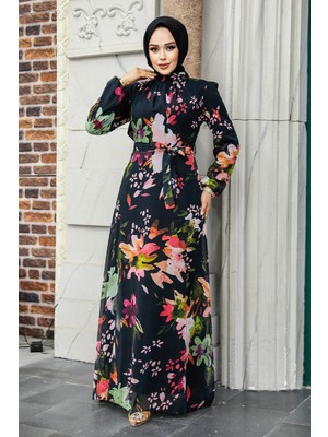 Neva Style Çiçek Desenli Pudra Tesettür Elbise 27942PD