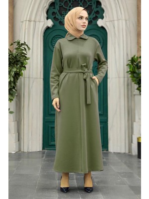 Neva Style Fermuarlı Haki Tesettür Elbise 17872HK