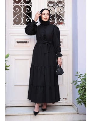 Neva Style Kat Piliseli Siyah Tesettür Elbise 617S