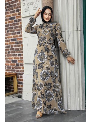 Neva Style Çiçek Desenli Vizon Tesettür Elbise 279320V